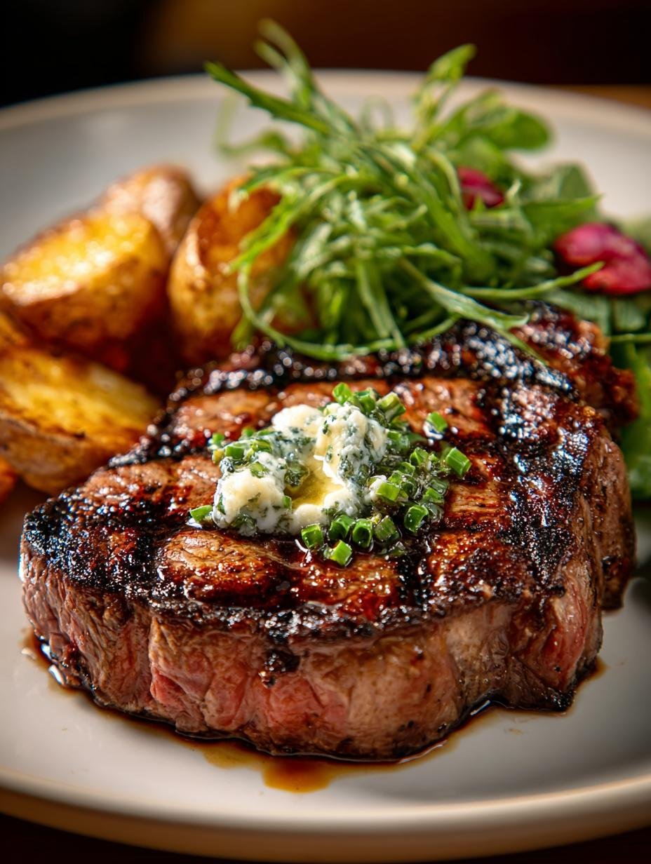 Sensationele Gegrilltes Ribeye Mit Trueffelbutter met perfecte korst en sappige binnenkant