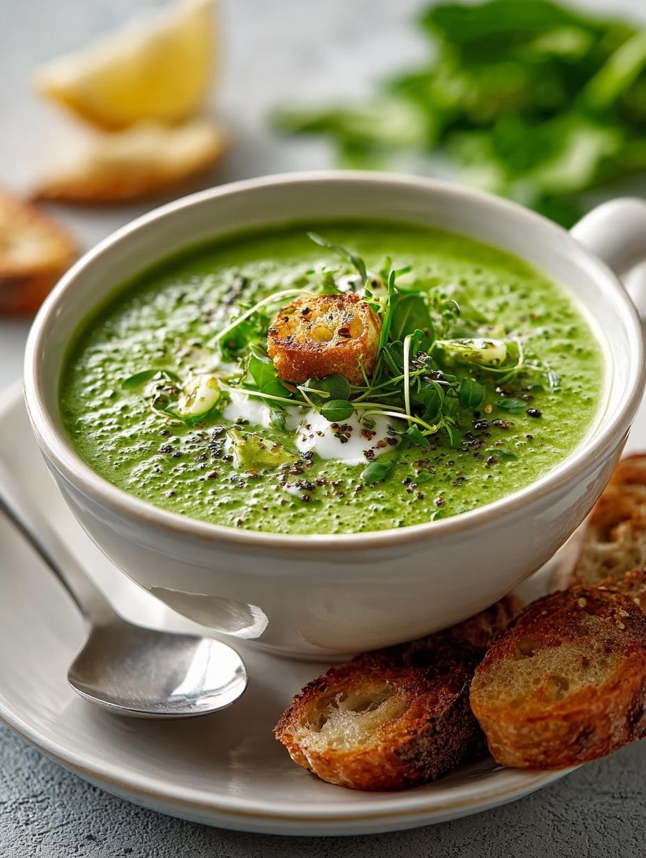 Heerlijke Green Goddess Kraeutersuppe Cremig in een kom, perfect romig en groen, klaar om te serveren