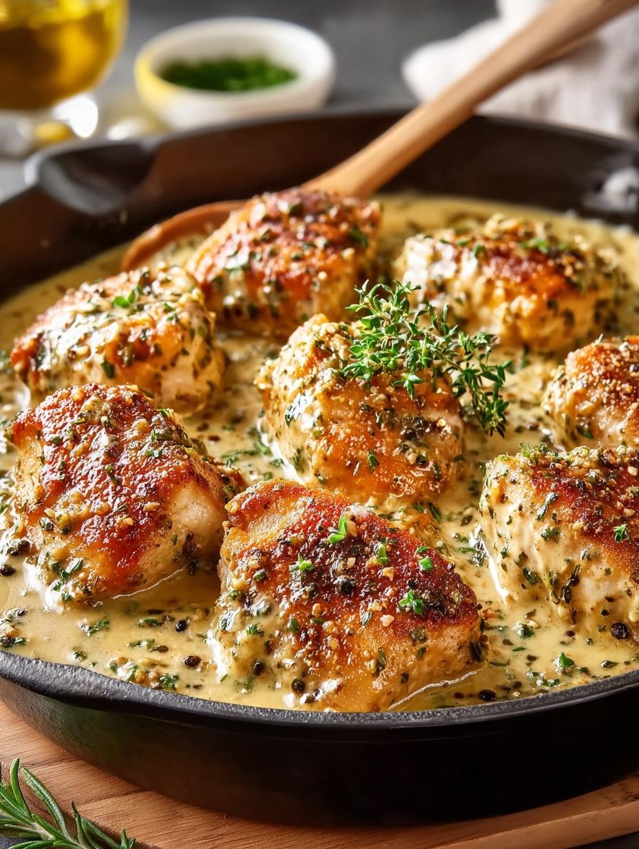 Close-up van de romige honing-mosterdsaus in de Haehnchenpfanne Honig Senfsosse Cremig, perfect ingedikt