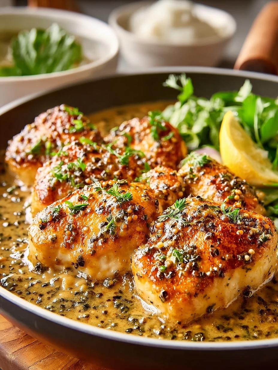 Haehnchenpfanne Honig Senfsosse Cremig