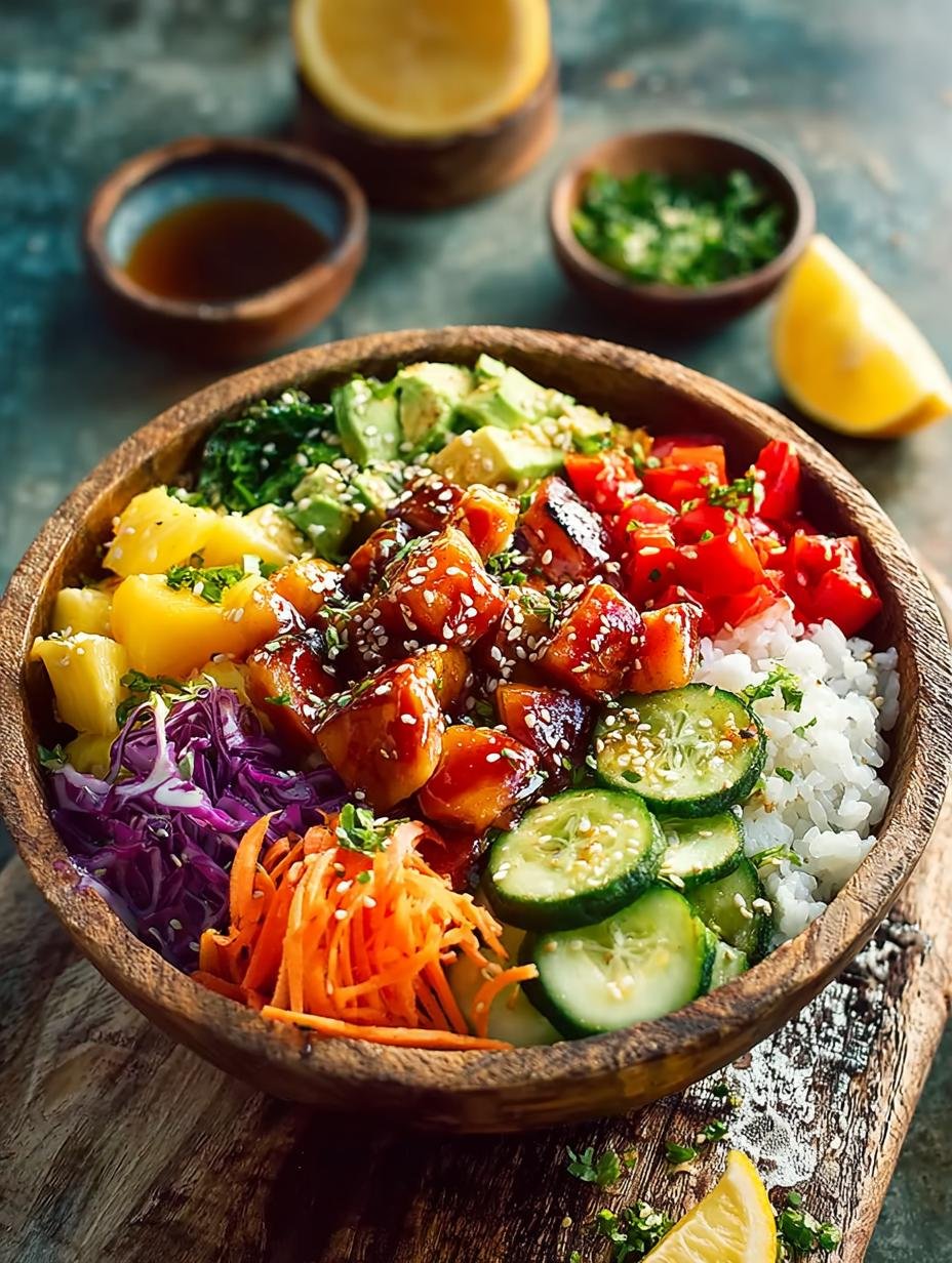 Hawaiian Bowls: 50 Min. Wonderlijke Smaakexplosie! - Hawaiian Bowls - kleurrijke kom met kip, ananas en groenten