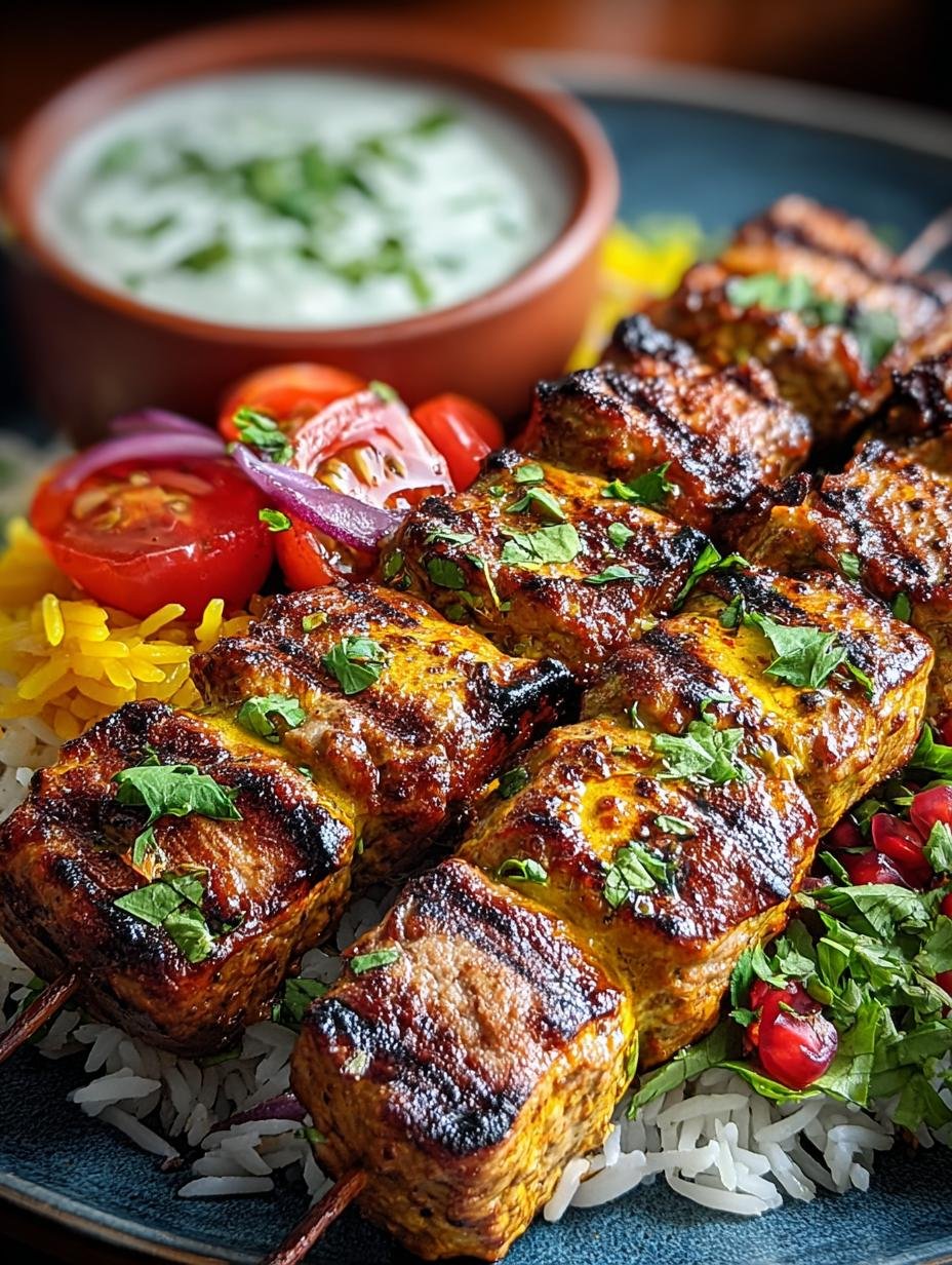 Verrukkelijke Joojeh Kabab Koestlicher Genuss met perfect gegrilde kip en saffraanrijst, een onvergetelijke Perzische traktatie!
