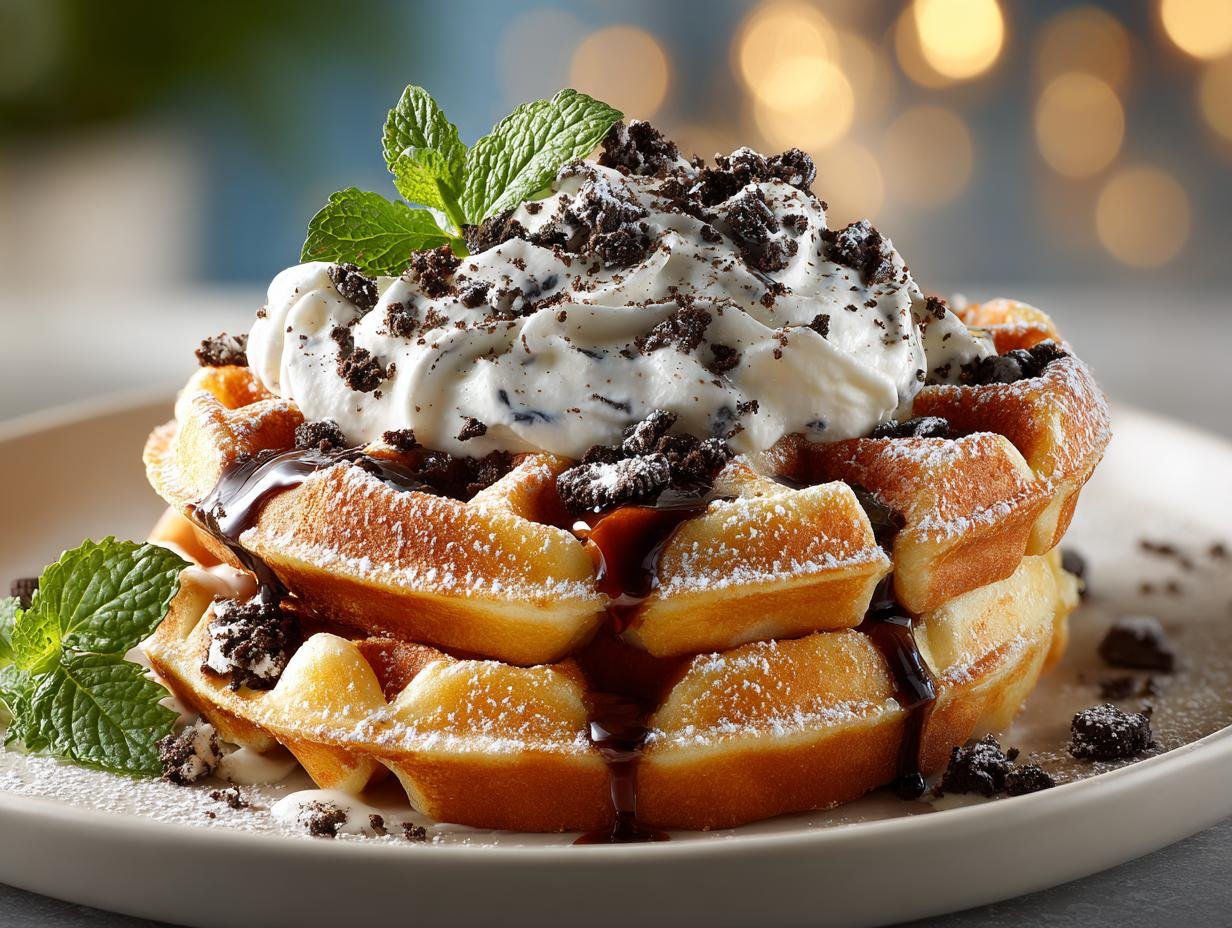 Heerlijke Keto Oreo Chaffles, perfect gebakken en gestapeld, klaar om te serveren als een fantastische koolhydraatarme traktatie.