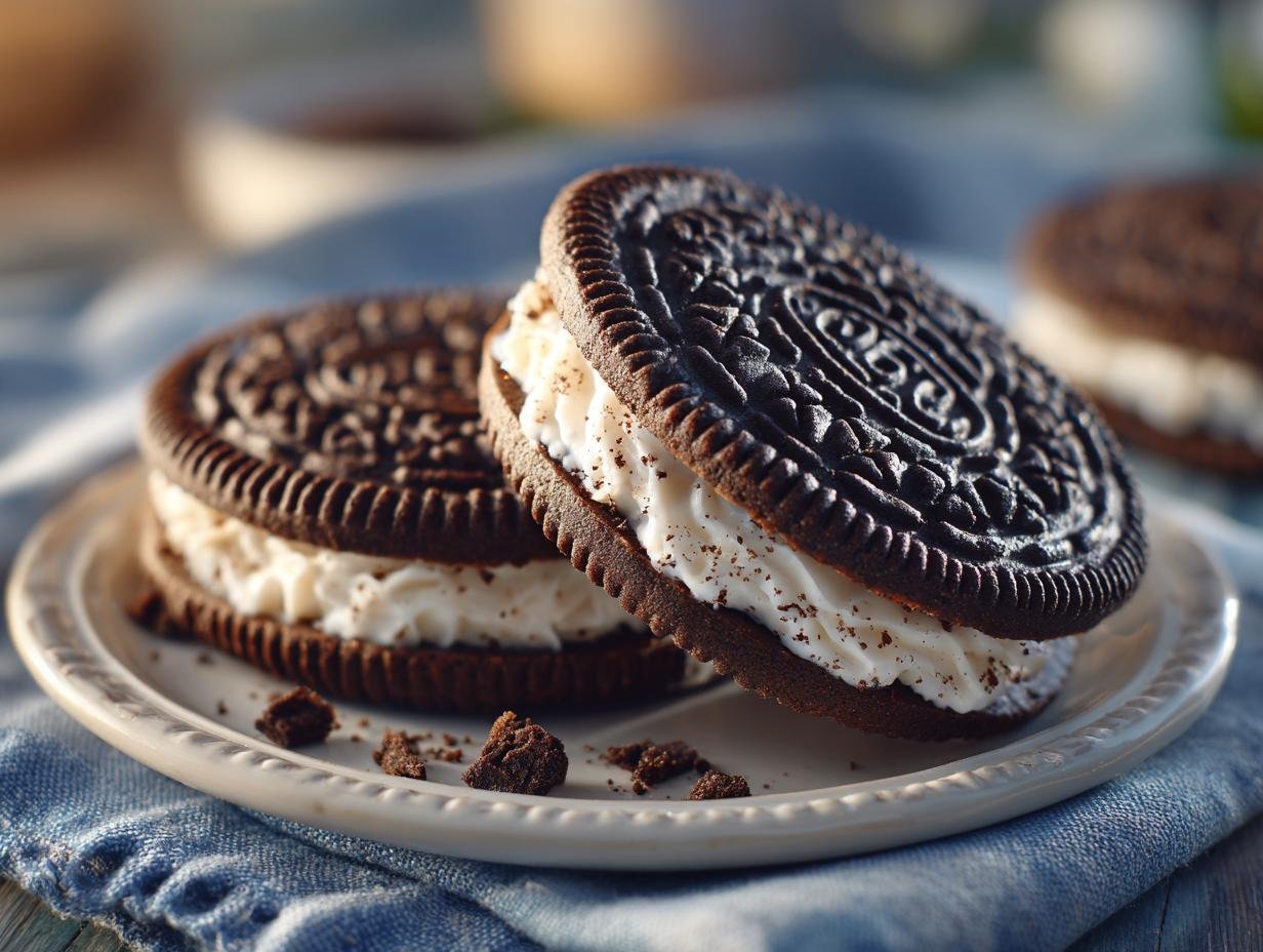 Close-up van een stapel Keto Oreo Chaffles, besprenkeld met suikervrije chocoladeschilfers, klaar om van te genieten als een heerlijk koolhydraatarm dessert.