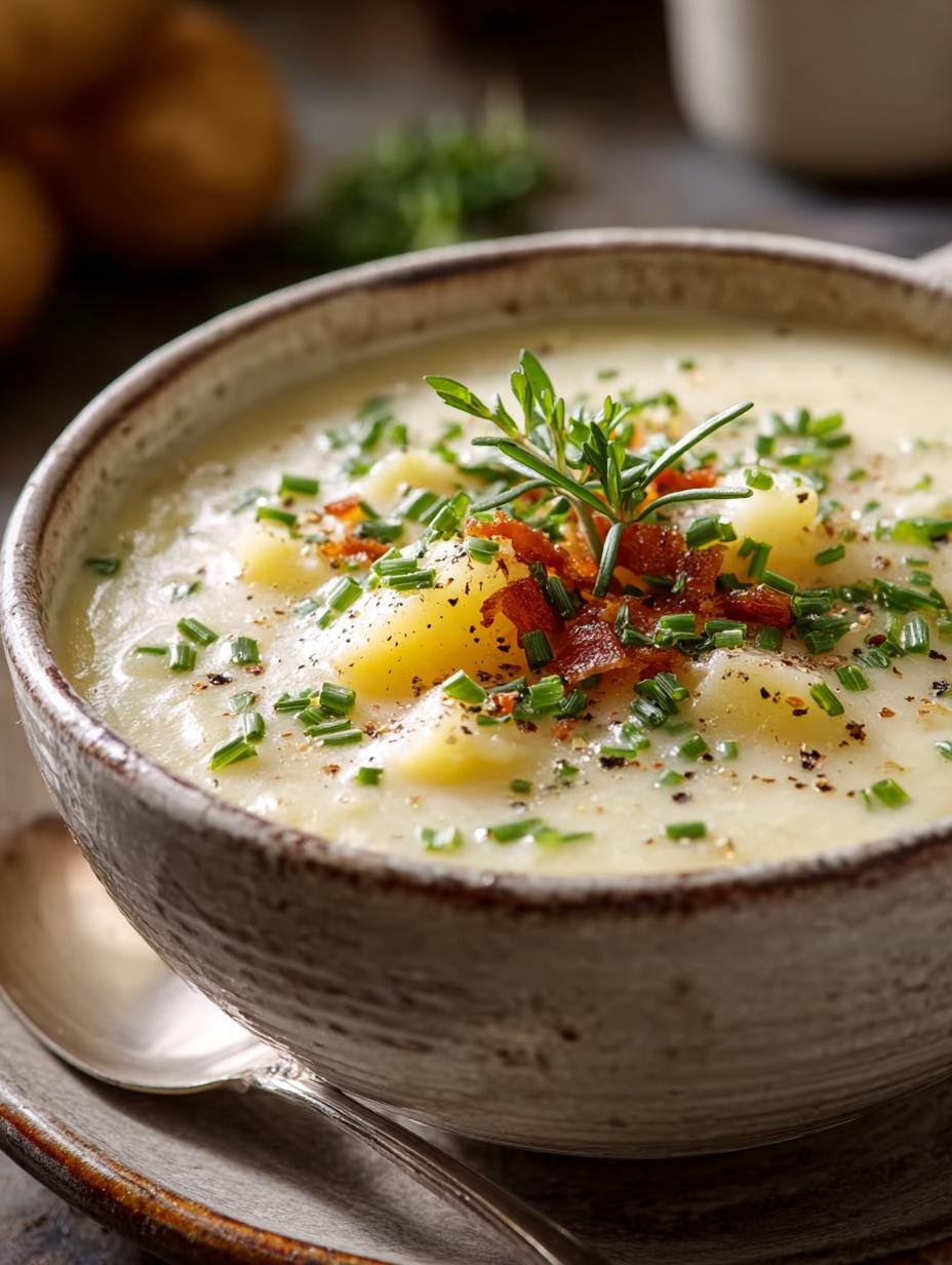 Verrukkelijke Klassieke Kartoffelcremesuppe Waermend Einfach in een kom, perfect romig en gegarneerd met verse peterselie