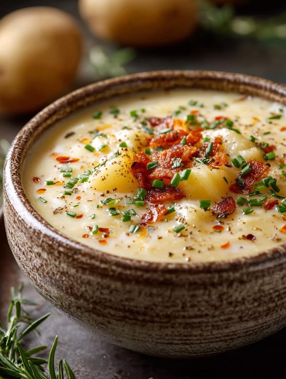 Ingrediënten voor Klassieke Kartoffelcremesuppe Waermend Einfach, inclusief aardappelen, ui, knoflook en peterselie