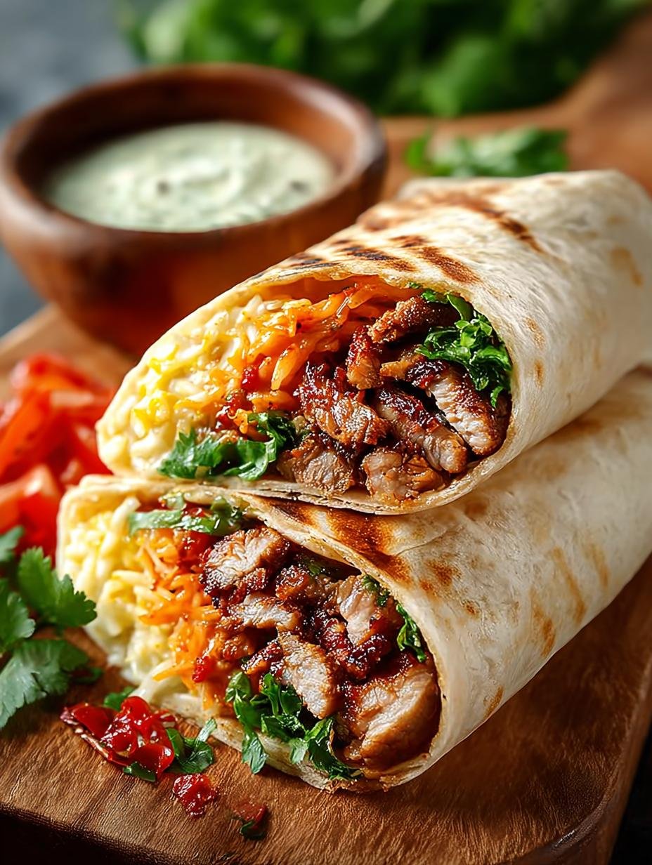 Heerlijke Koreaanse Burrito met malse varkensschouder en verse groenten, klaar om te eten