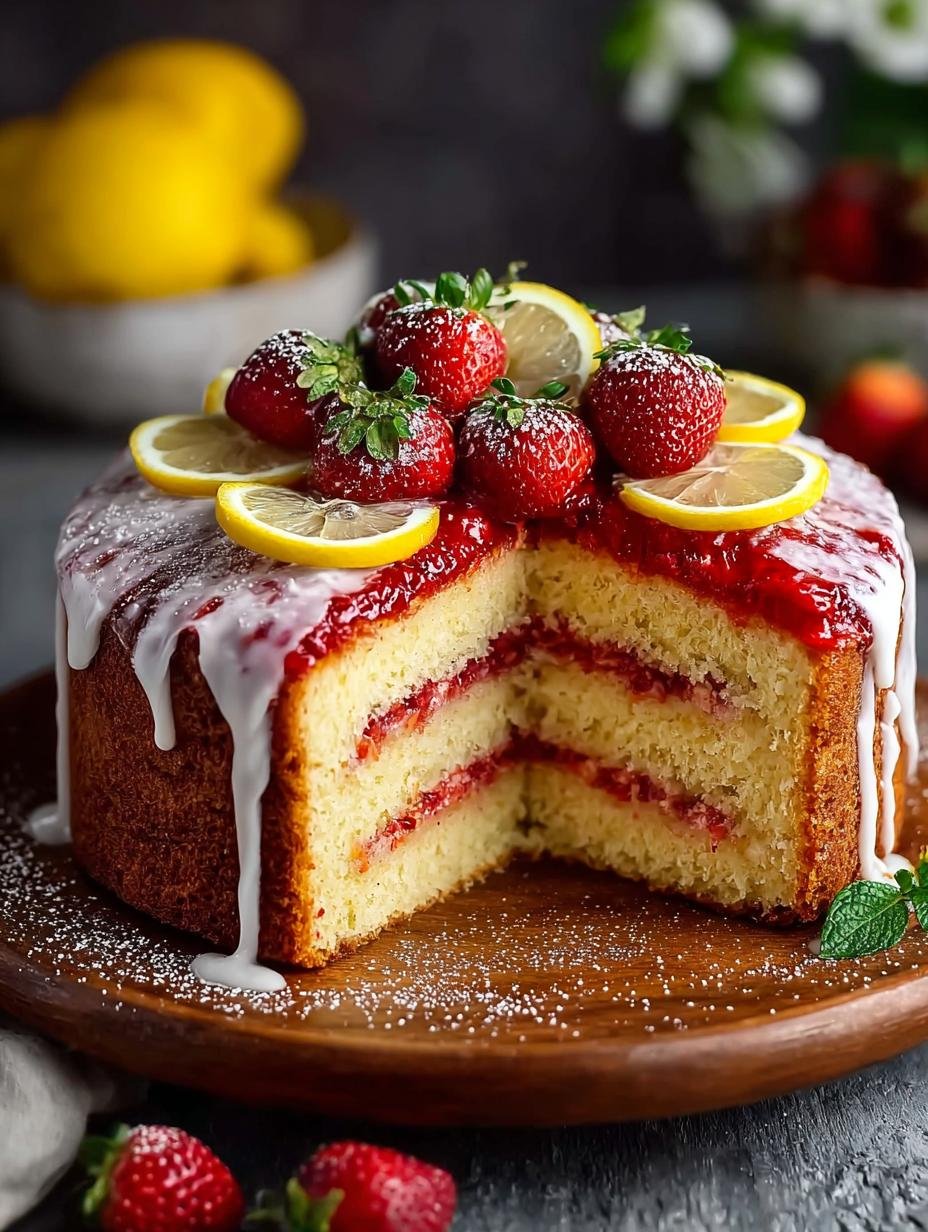 Lemon Strawberry Jam Cake