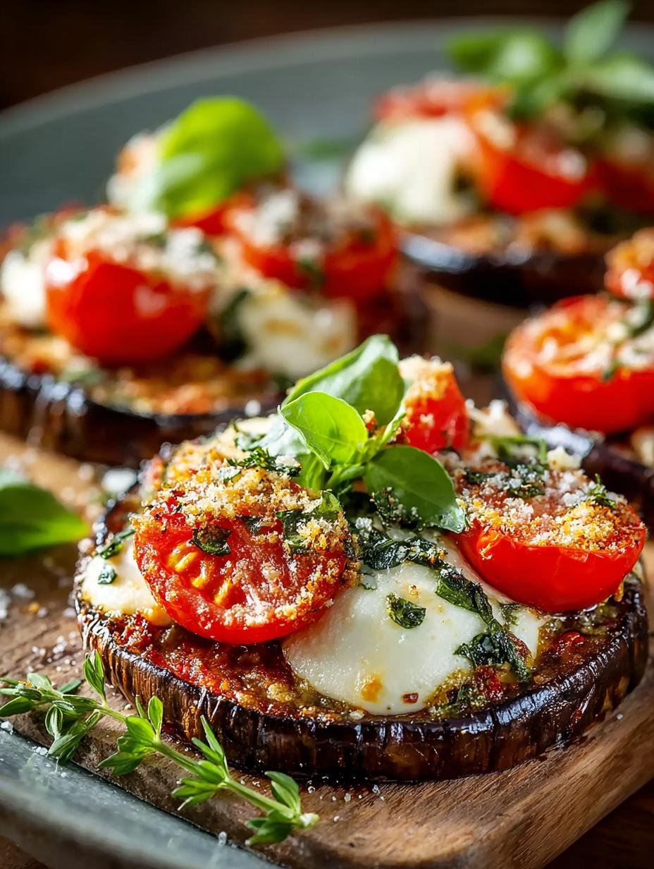 Heerlijke Low Carb Auberginen Pizza met gesmolten kaas en verse basilicum, klaar om te serveren