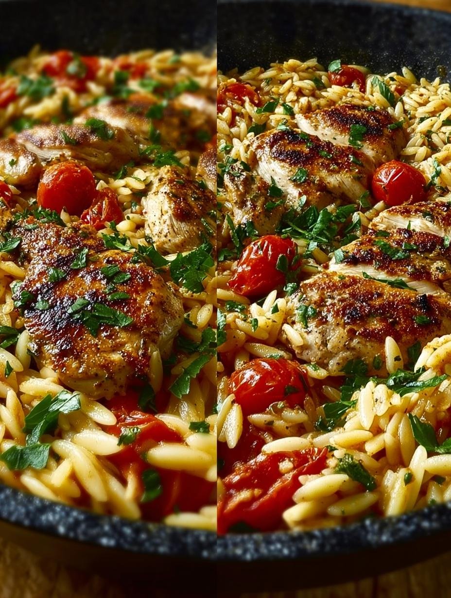 Romige One Pot Orzo met verse basilicum en Parmezaanse kaas, klaar om te serveren