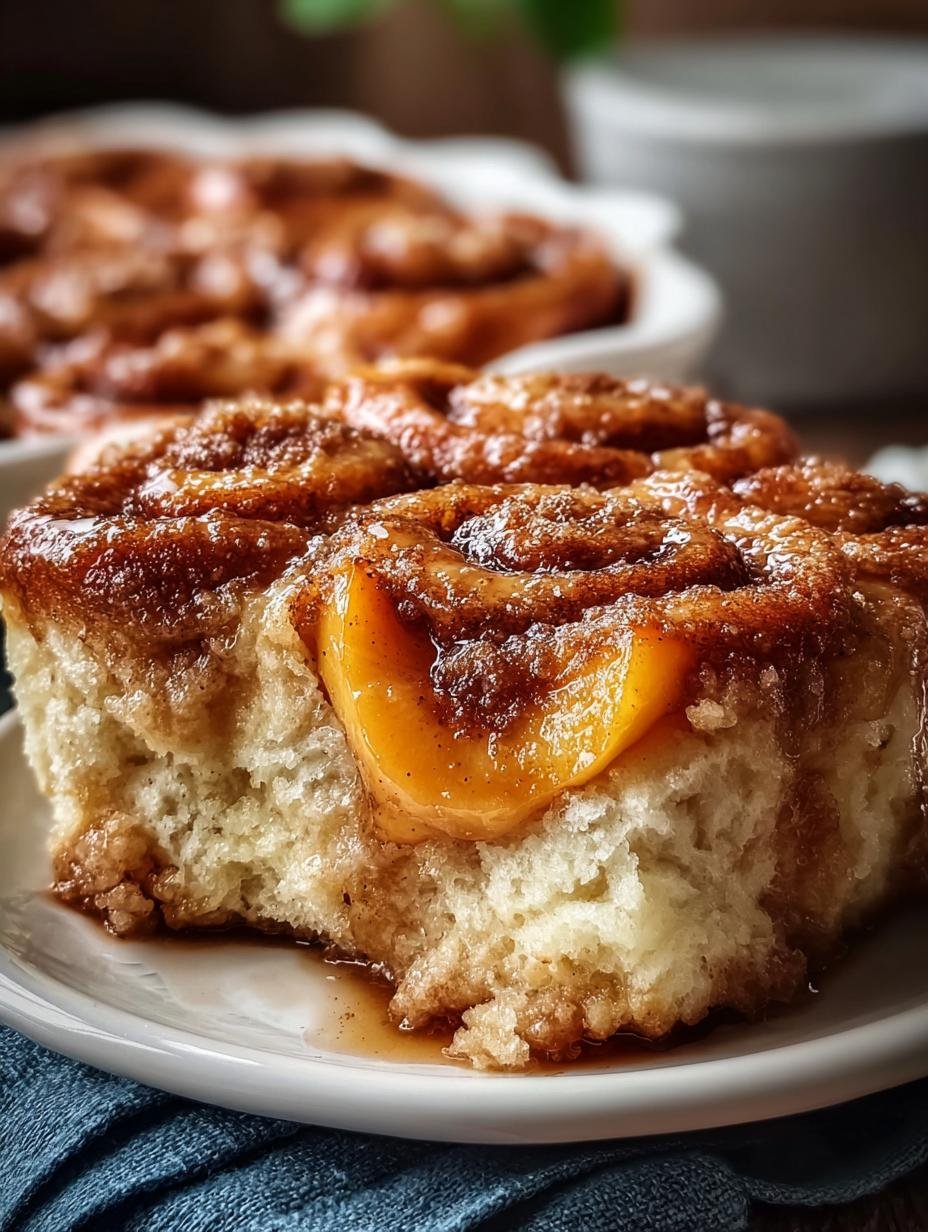 Verrukkelijke Peach Cobbler Kaneelbroodjes in 1 Uur! - Peach Cobbler Cinnamon Rolls - close-up van de glazuur
