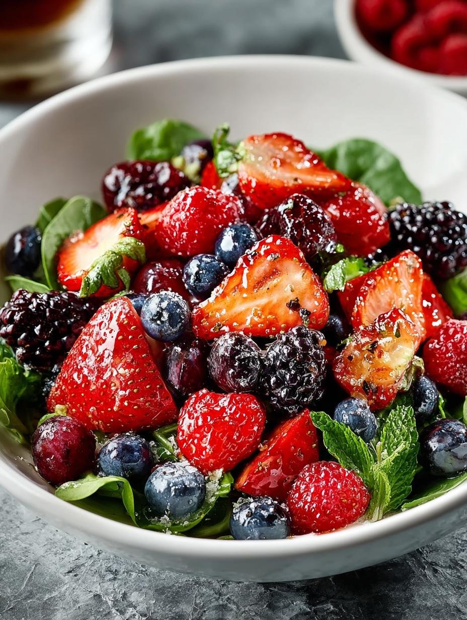 Roasted Triple Berry Salade: 1 Geheim Genot! - Roasted Triple Berry Salad - additional detail