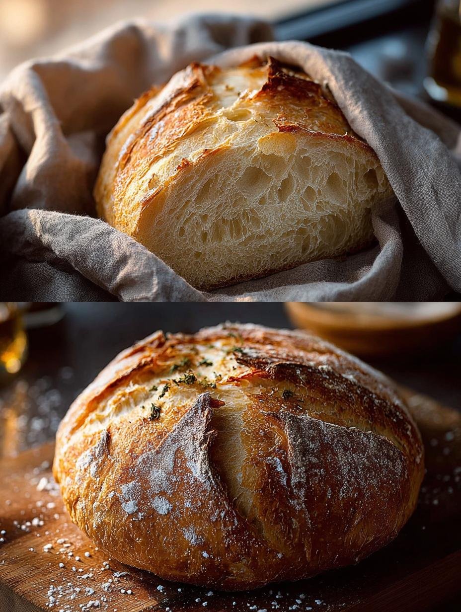 Snel Brood Bakken Zonder: Binnen 1 uur een Wonder! - Schnelles Brot Backen Ohne - versgebakken brood met knapperige korst op een snijplank
