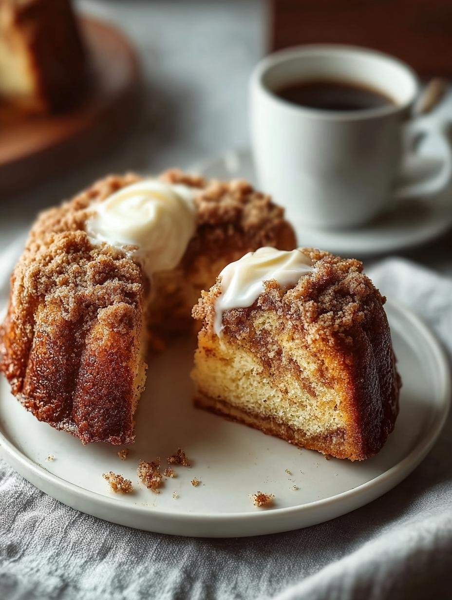 Close-up van een perfect gebakken Single Serve Coffee Cake met een gouden kruimeltopping