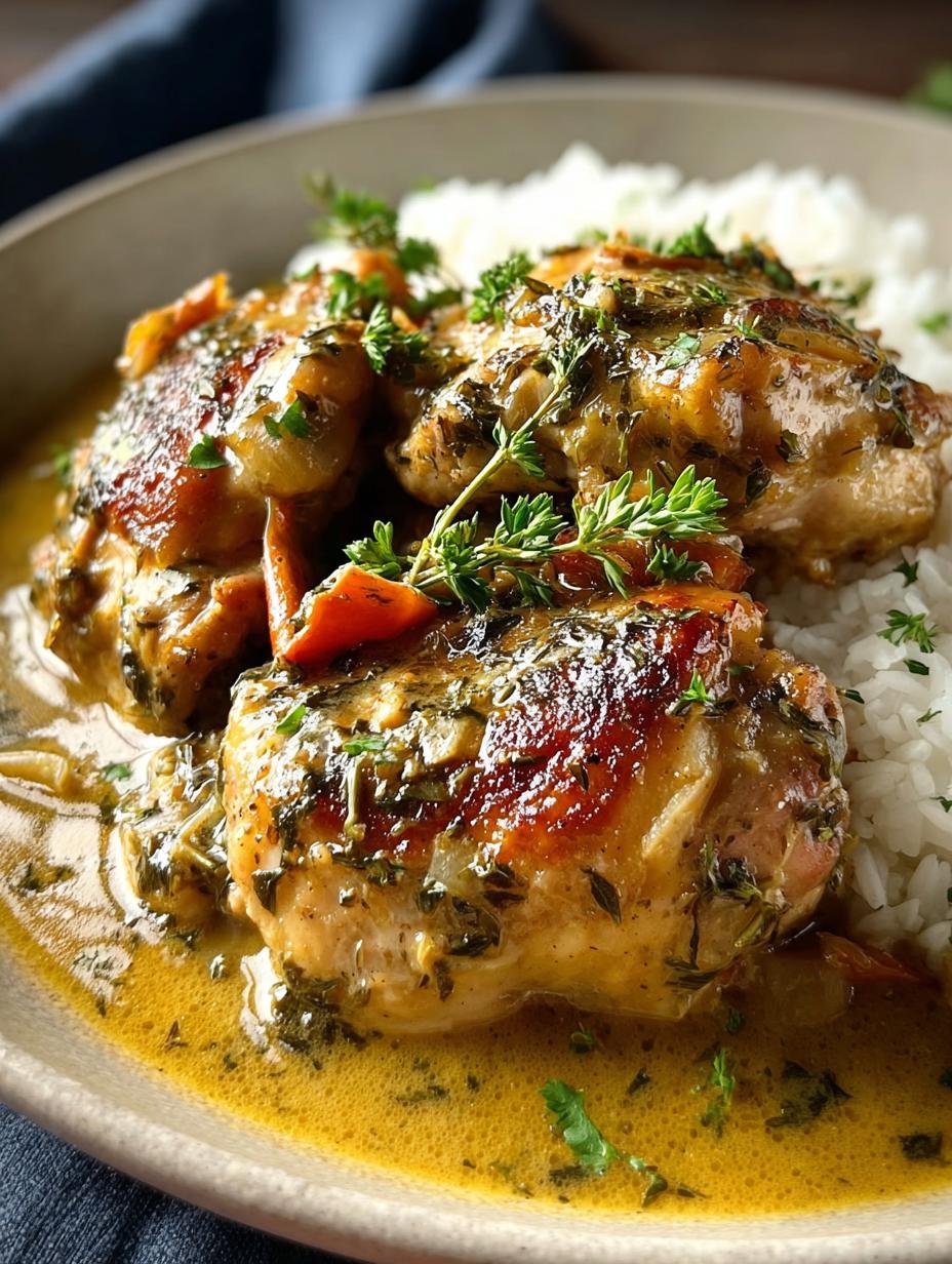 Heerlijke Slow Cooker Smothered Chicken met romige saus en verse peterselie, klaar om geserveerd te worden