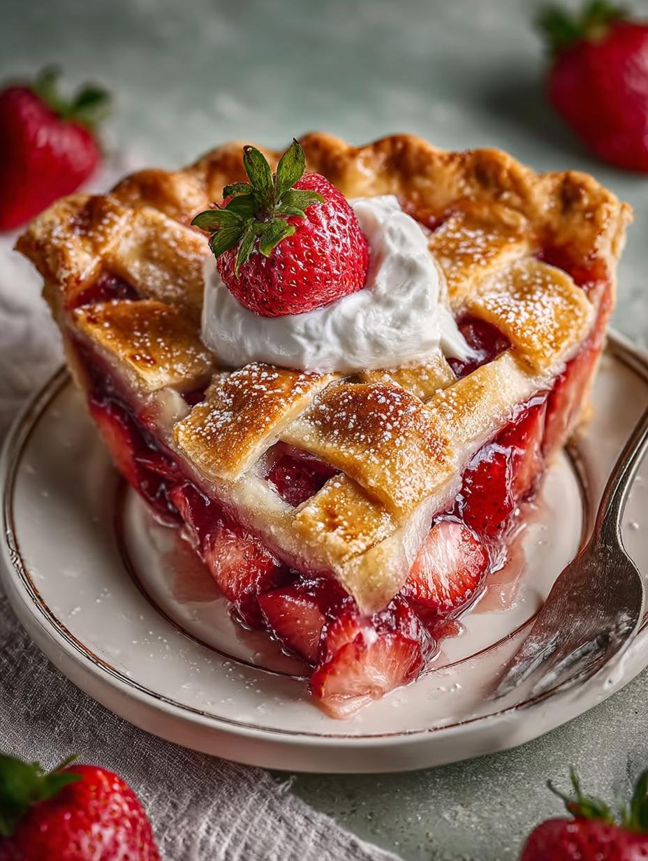 Strawberry Rhubarb Pie: Een Onweerstaanbaar Zoet Wonder! - Strawberry Rhubarb Pie - geserveerd met een bolletje vanille-ijs