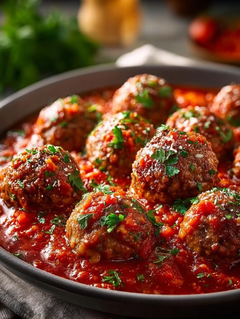 Wuerzige Fleischbaellchen Mit Tomatensauce